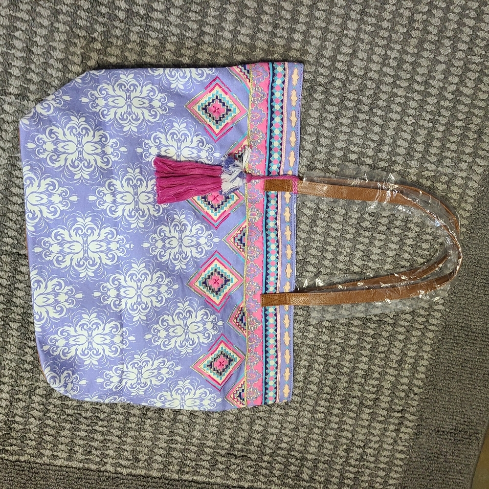 Coldwater Creek Blue and Pink Geometric Tote - Picture 3 of 10